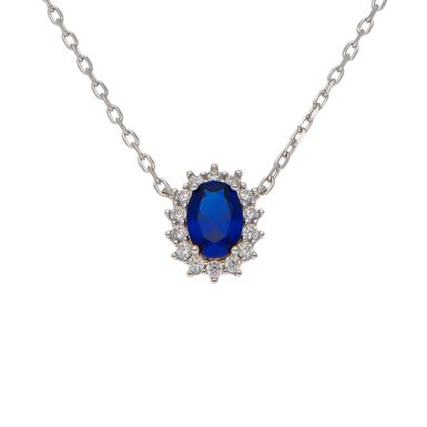 New Sterling Silver Blue & White Cubic Zirconia Cluster Necklace