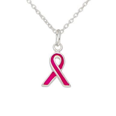 New Sterling Silver Pink Ribbon Pendant & Chain Necklace