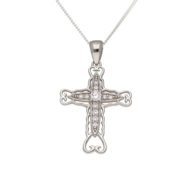 New Sterling Silver Cubic Zirconia Cross & 20" Chain Necklace
