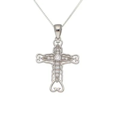 New Sterling Silver Cubic Zirconia Cross & 20" Chain Necklace