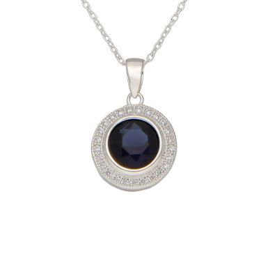 New Sterling Silver Blue & White Cubic Zirconia Halo Necklace