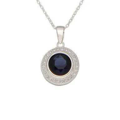 New Sterling Silver Blue & White Cubic Zirconia Halo Necklace