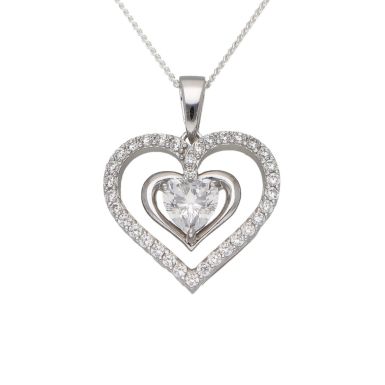 New Sterling Silver Cubic Zirconia Heart Pendant & 18" Necklace