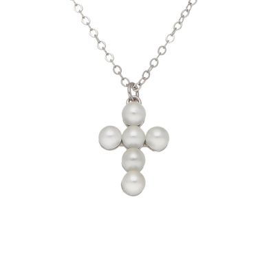 New Sterling Silver Pearl Cross Pendant & 18" Necklace