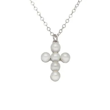 New Sterling Silver Pearl Cross Pendant & 18" Necklace