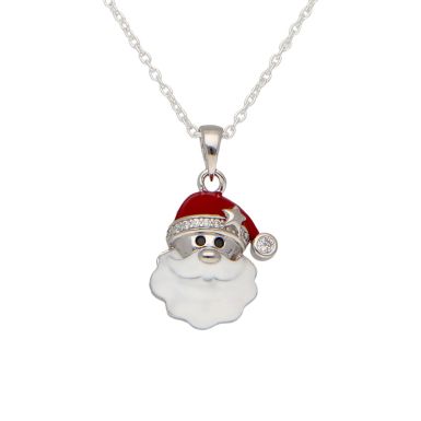 New Sterling Silver Santa Pendant & Chain Necklace