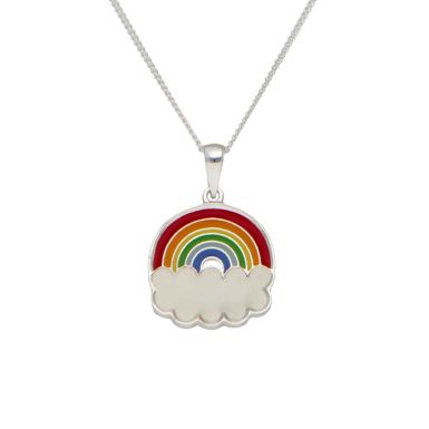 New Sterling Silver & Enamel Rainbow Pendant & 16" Necklace