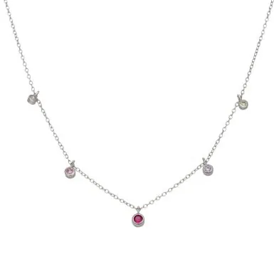 New Sterling Silver Multi Colour Gemstone 14" Chain Necklace