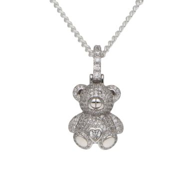 New Sterling Silver Teddy Bear Pendant & 20" Curb Necklace