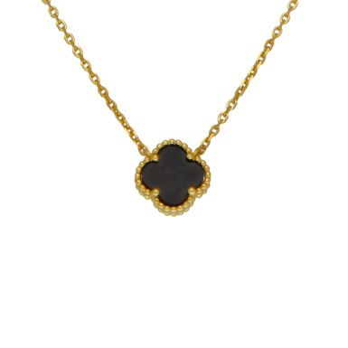 New Gold Plated Silver 17" Onyx Clover Petal Necklace