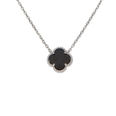 New Sterling Silver 17" Onyx Clover Petal Necklace