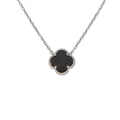 New Sterling Silver 17" Onyx Clover Petal Necklace
