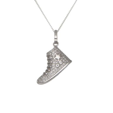 New Sterling Silver Boot Trainer Pendant & 18" Curb Necklace