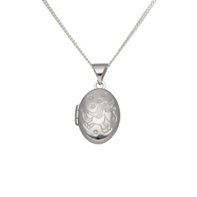 New Sterling Silver Magical Unicorn Locket & 14" Chain Necklace