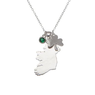 New Sterling Silver Green Gemstone Shamrock Ireland Necklace