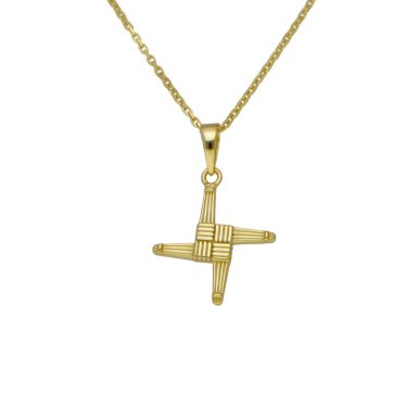 New Gold Plated Silver St.Brigids Cross Pendant & Chain Necklace
