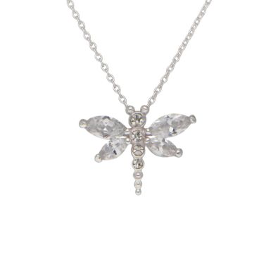 New Sterling Silver Cubic Zirconia Dragonfly Pendant & Necklace