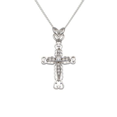 New Sterling Silver Cubic Zirconia Small Filigree Cross Necklace