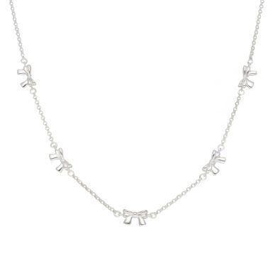 New Sterling Silver Adjustable 16"-18" Bow Station Necklace