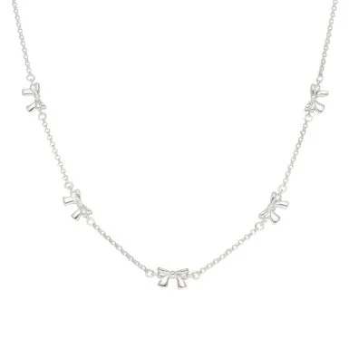 New Sterling Silver Adjustable 16"-18" Bow Station Necklace