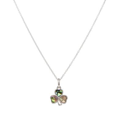 New Sterling Silver Paua Shell Shamrock Clover Pendant Necklace