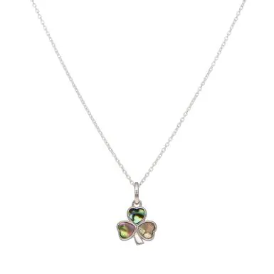 New Sterling Silver Paua Shell Shamrock Clover Pendant Necklace