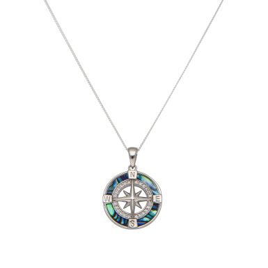 New Sterling Silver Paua Shell Compass Pendant & 20" Necklace