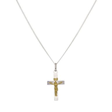 New Sterling Silver & Gold Plated Crucifix & 18" Necklace