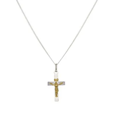 New Sterling Silver & Gold Plated Crucifix & 18" Necklace