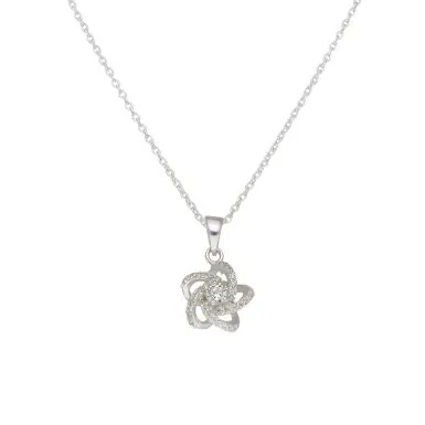 New Sterling Silver Cubic Zirconia Flower Pendant & 18" Necklace