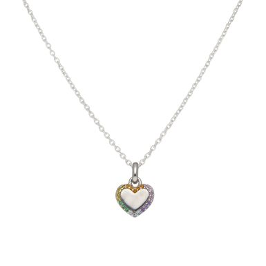 New Sterling Silver Gemstone Set Rainbow Heart & 16" Necklace