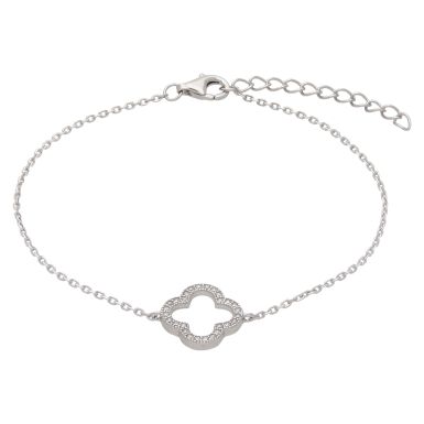 New Sterling Silver Cubic Zirconia Clover Petal Bracelet