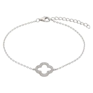 New Sterling Silver Cubic Zirconia Clover Petal Bracelet