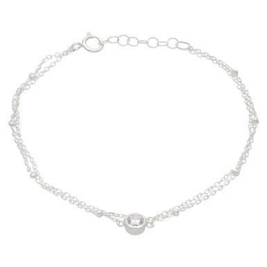 New Sterling Silver 7-7.5" Cubic Zirconia 2 Row Bracelet