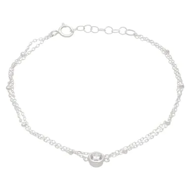 New Sterling Silver 7-7.5" Cubic Zirconia 2 Row Bracelet