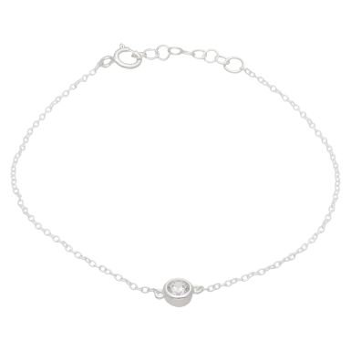 New Sterling Silver Cubic Zirconia Solitaire Chain Bracelet