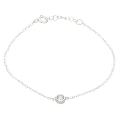 New Sterling Silver Cubic Zirconia Solitaire Chain Bracelet