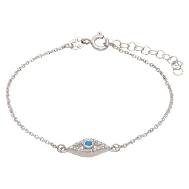 New Sterling Silver Gemstone Set Evil Eye Bracelet