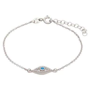 New Sterling Silver Gemstone Set Evil Eye Bracelet