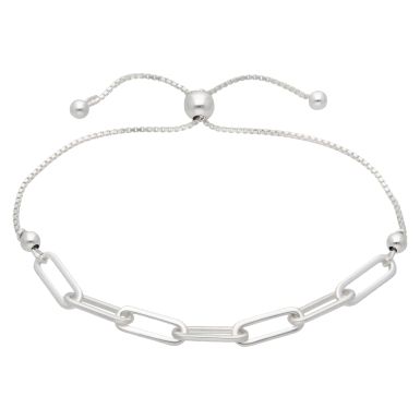 New Sterling Silver Paperclip Link Toggle Bracelet