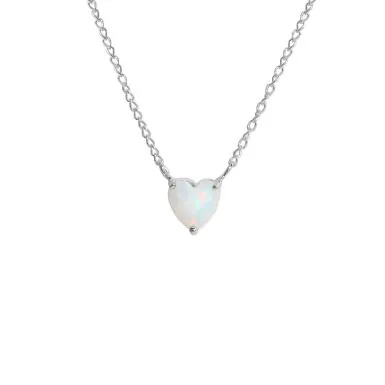 New Sterling Silver Opal Heart Necklace