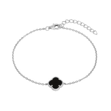 New Sterling Silver Onyx Clover Petal Bracelet