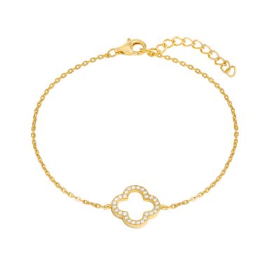 New Gold Plated Silver Cubic Zirconia Clover Petal Bracelet