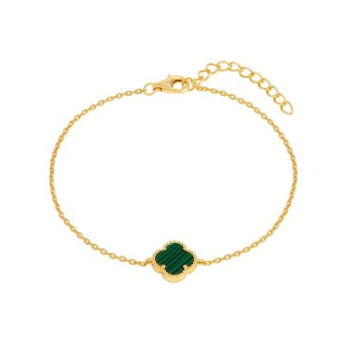 New Gold Plated Silver Malachite Clover Petal Bracelet