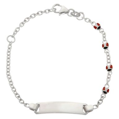 New Sterling Silver Childs Identity Bar Ladybird Bracelet