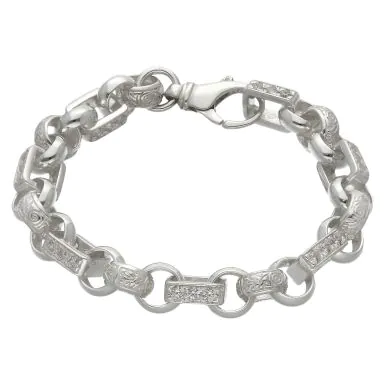 New Sterling Silver 7.5" Cubic Zirconia Figaro Belcher Bracelet