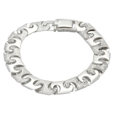 New Sterling Silver 8.5" Pattern & Polished Anchor Link Bracelet