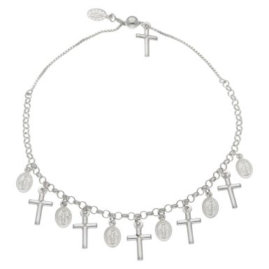 New Sterling Silver Rosary Style Adjustable Toggle Bracelet