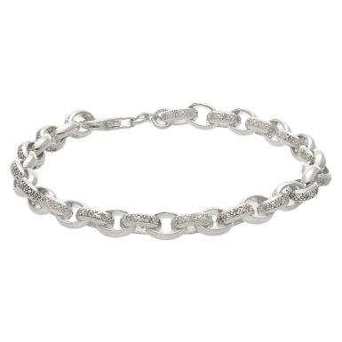 New Sterling Silver 7.5" Cubic Zirconia Oval Belcher Bracelet