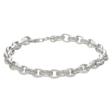 New Sterling Silver 7.5" Cubic Zirconia Oval Belcher Bracelet